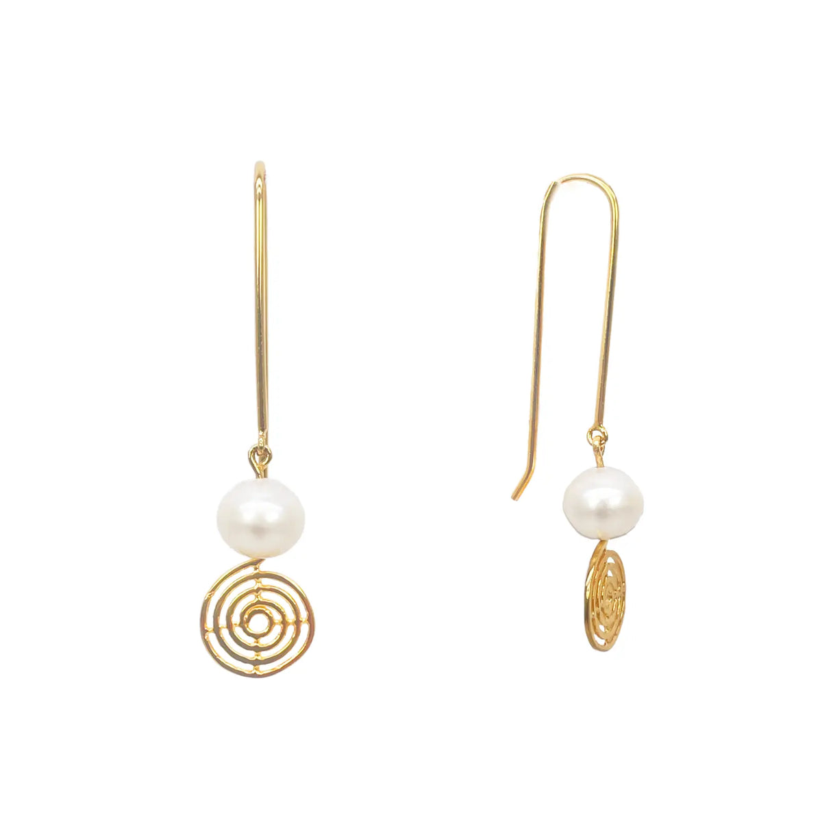 22ct Yellow Gold Paper Clip Freshwater Pearl & Swirl Tassel Drop Earrings 