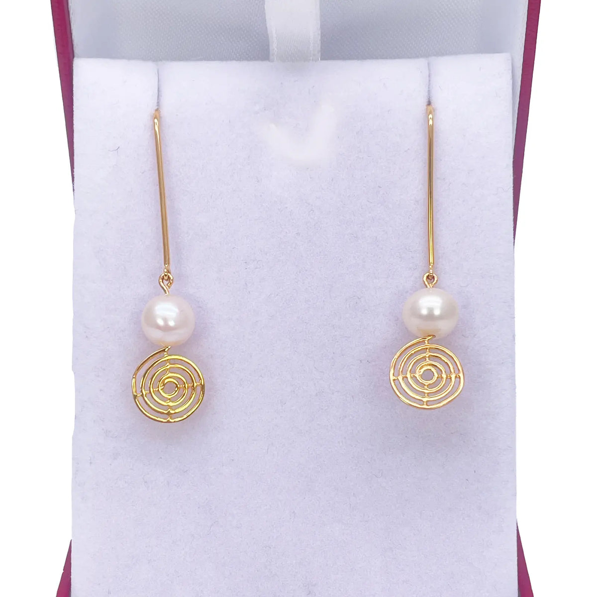 22ct Yellow Gold Paper Clip Freshwater Pearl & Swirl Tassel Drop Earrings 