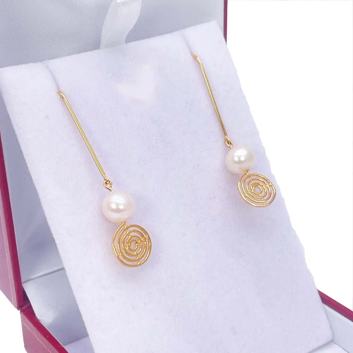 22ct Yellow Gold Paper Clip Freshwater Pearl & Swirl Tassel Drop Earrings 