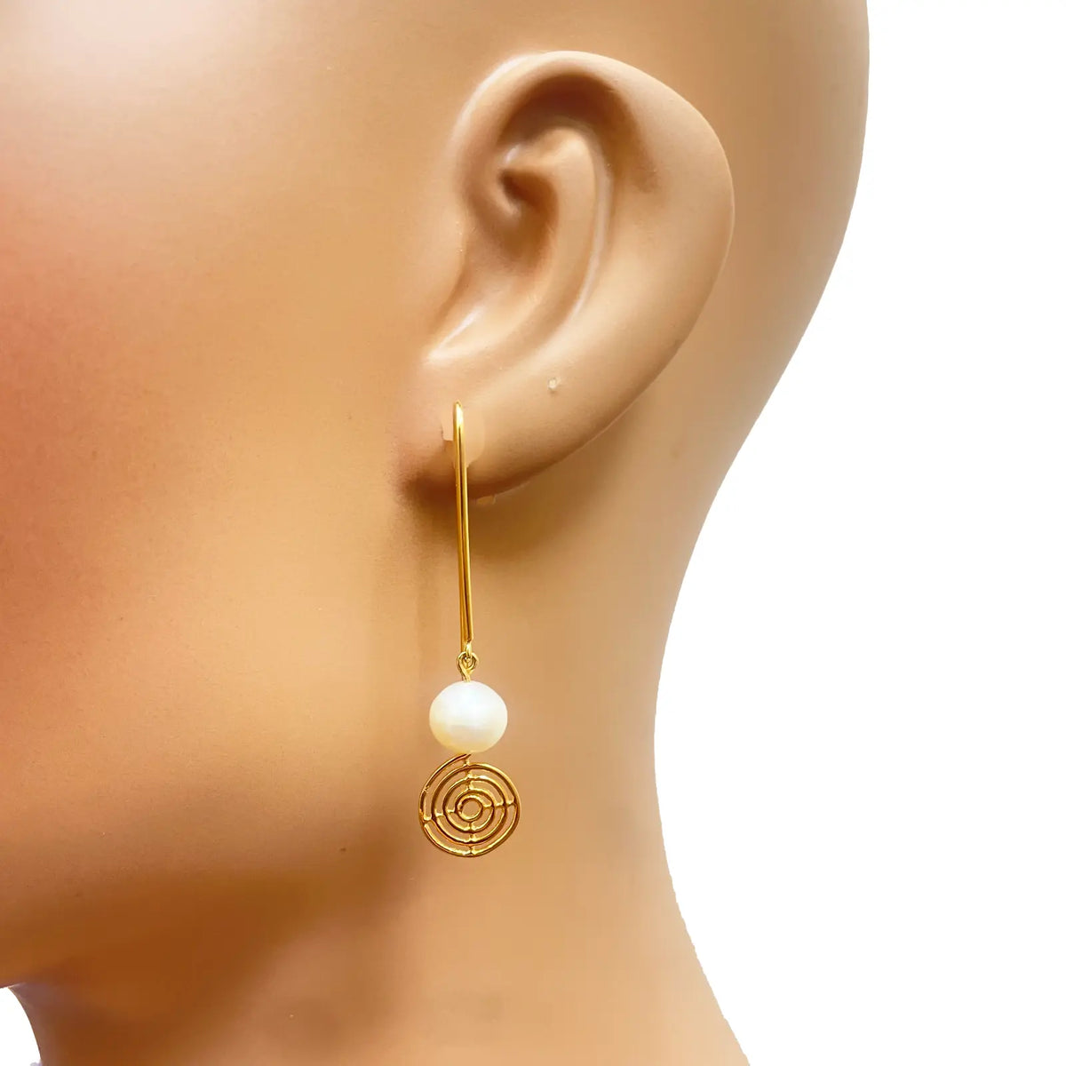 22ct Yellow Gold Paper Clip Freshwater Pearl & Swirl Tassel Drop Earrings 