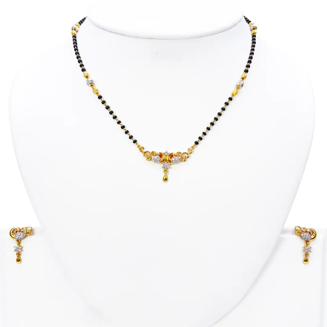 22ct Yellow Gold Peacock Mangalsutra Necklace and Earrings Set 20.5'' inch 