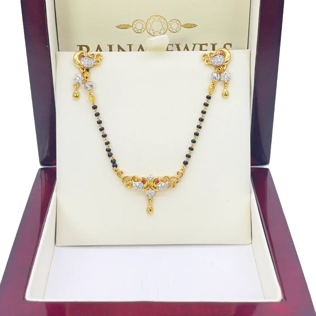 22ct Yellow Gold Peacock Mangalsutra Necklace and Earrings Set 20.5'' inch 
