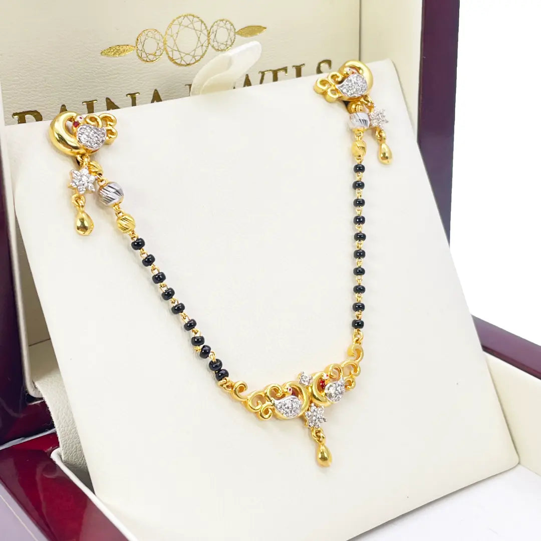 22ct Yellow Gold Peacock Mangalsutra Necklace and Earrings Set 20.5'' inch 