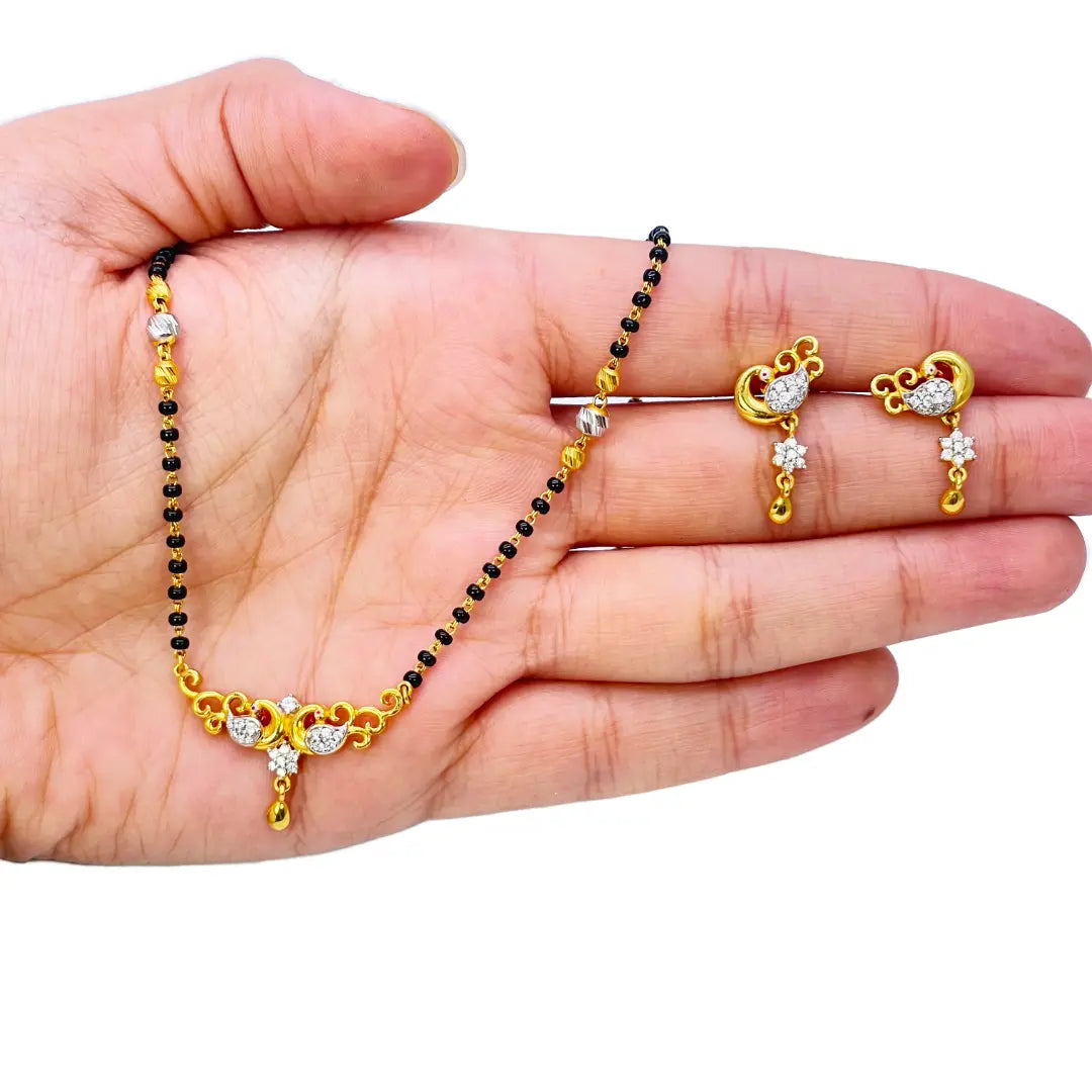 22ct Yellow Gold Peacock Mangalsutra Necklace and Earrings Set 20.5'' inch 