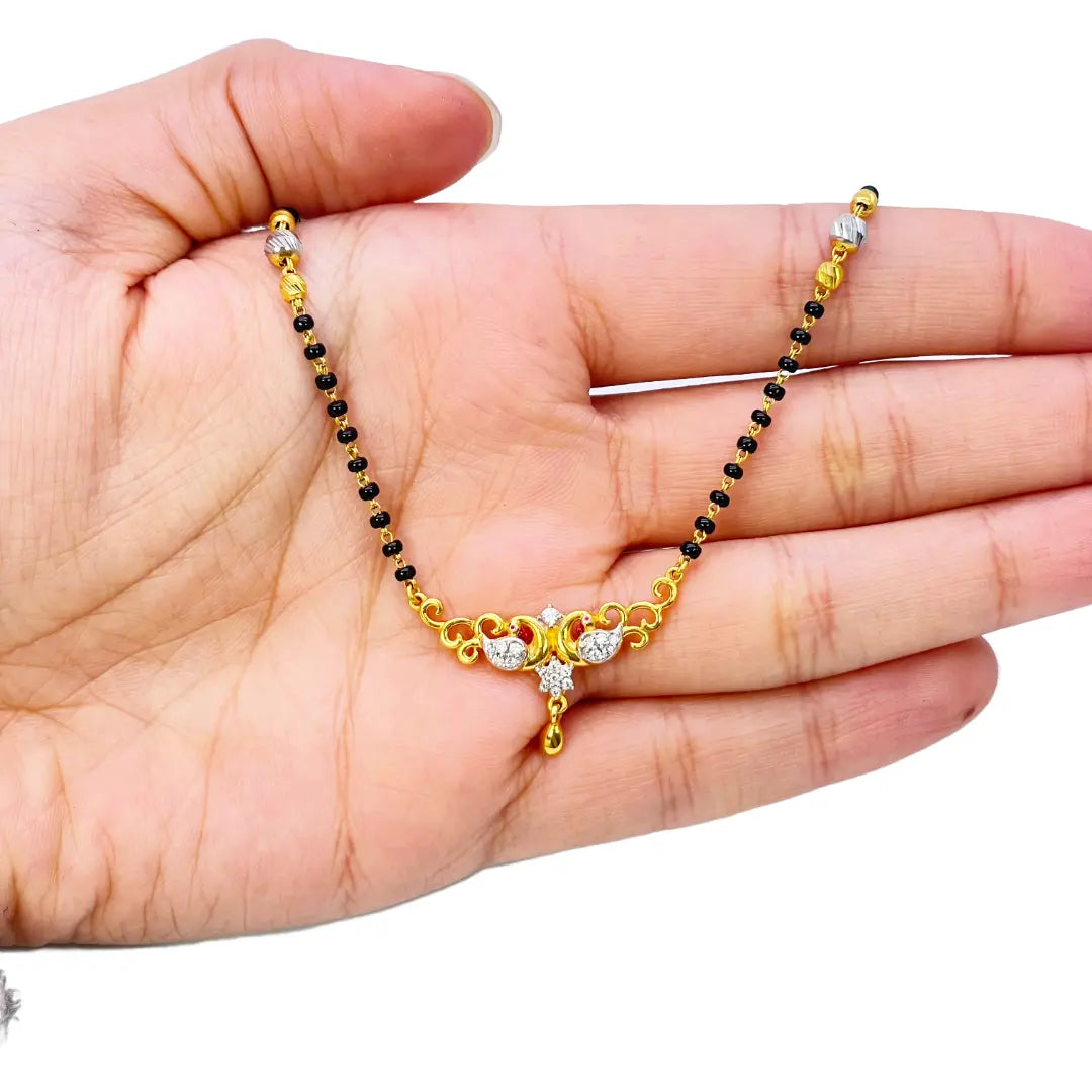 22ct Yellow Gold Peacock Mangalsutra Necklace and Earrings Set 20.5'' inch 