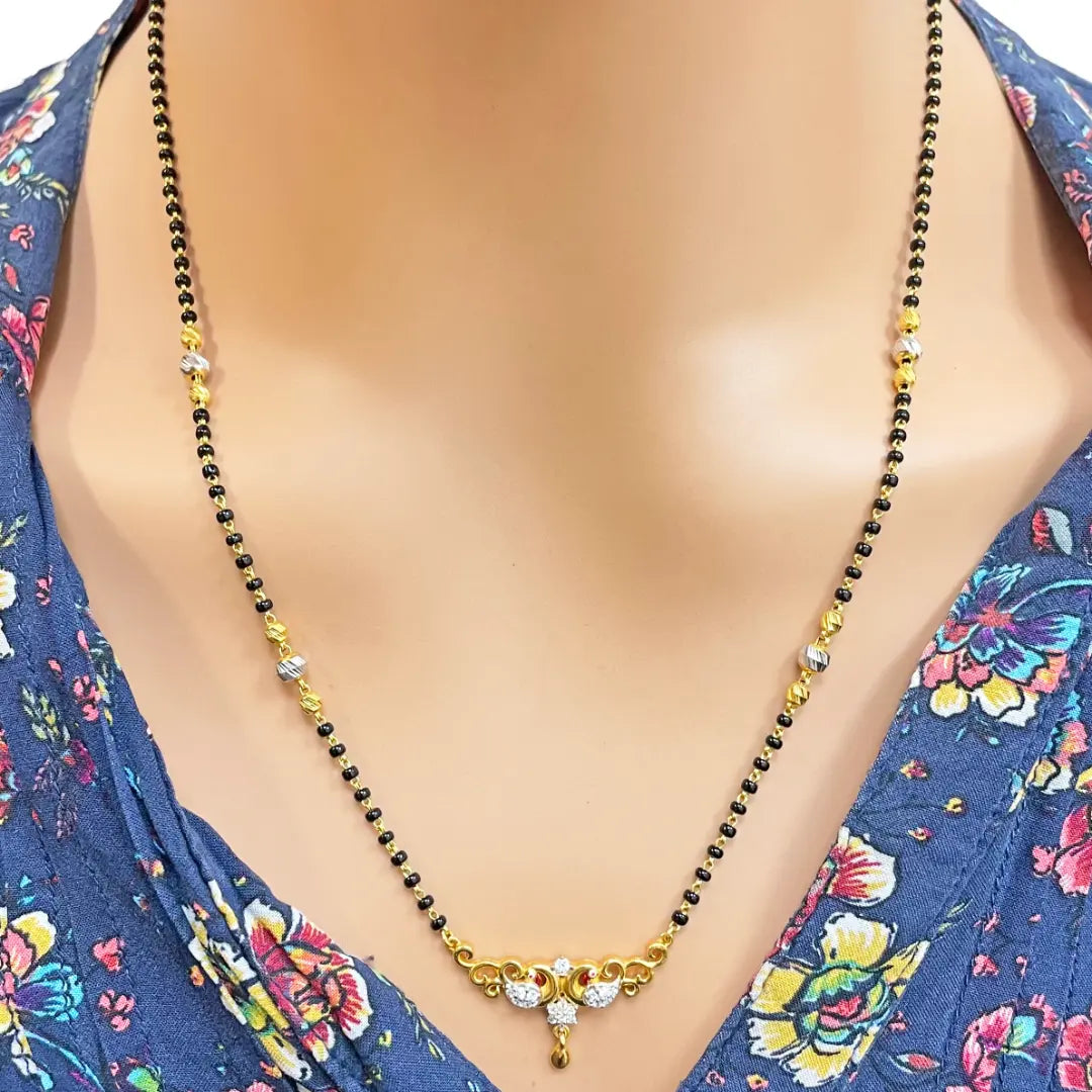 22ct Yellow Gold Peacock Mangalsutra Necklace and Earrings Set 20.5'' inch 