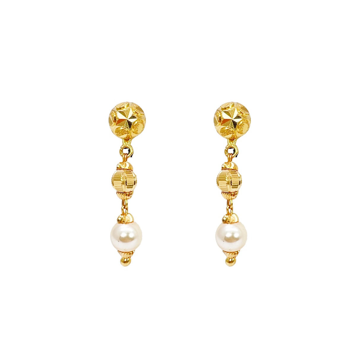 22ct Yellow Gold Pearls & Beaded Diamond Cut Ball Necklace/Earrings Set 