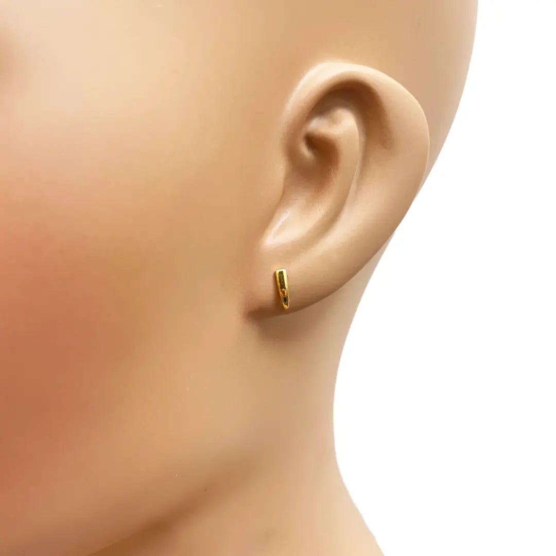 22ct Yellow Gold Plain High Polished Children's Earrings 8mm Length 