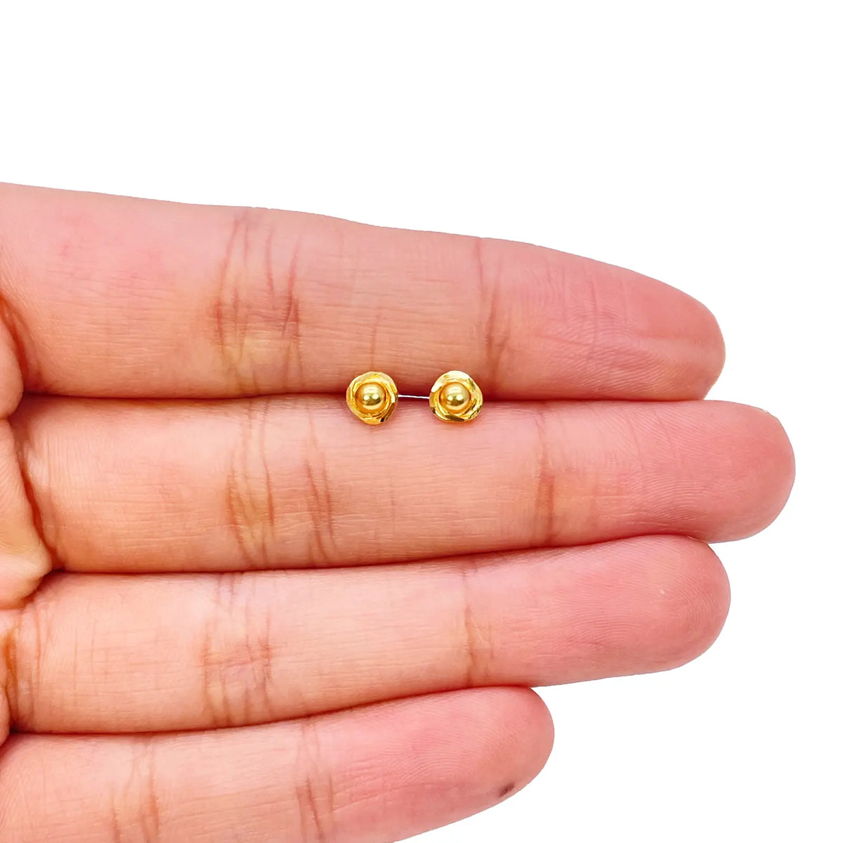 22ct Yellow Gold Plain High Polished Diamond Cut Rose Children's Stud Earrings 4.5mm Length 