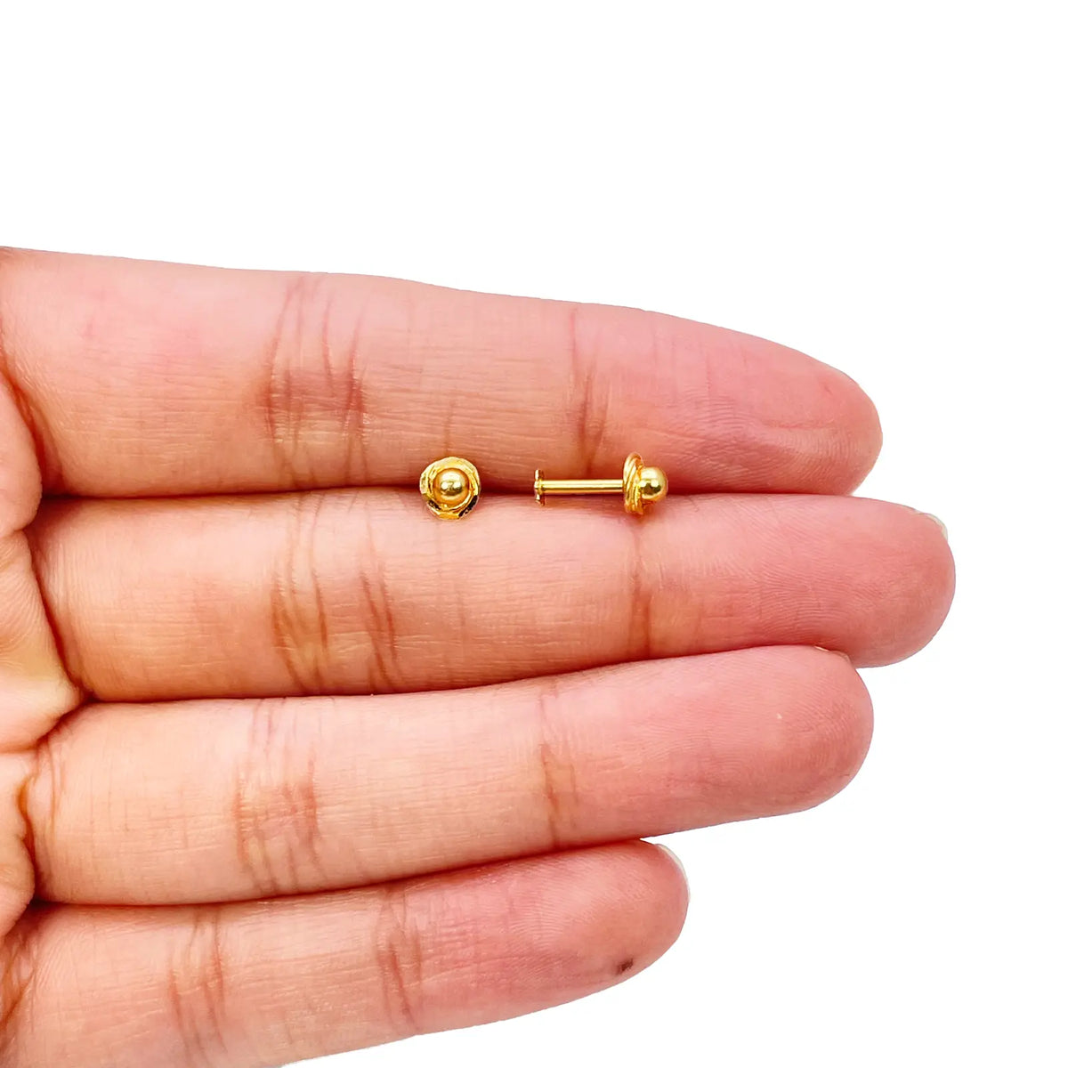22ct Yellow Gold Plain High Polished Diamond Cut Rose Children's Stud Earrings 4.5mm Length 