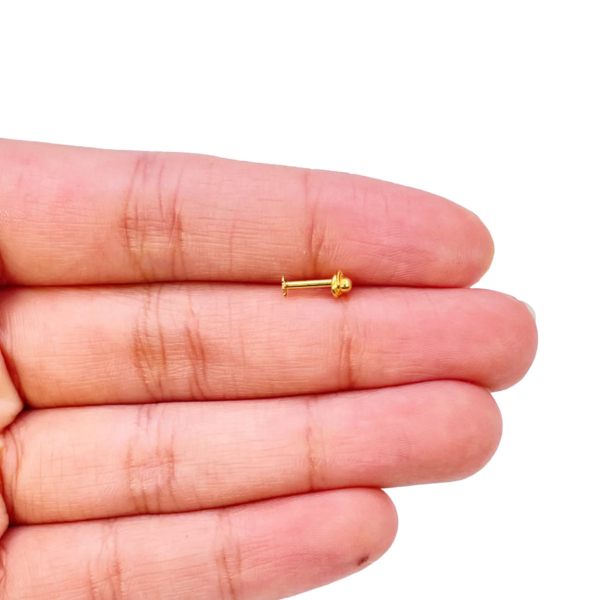 22ct Yellow Gold Plain High Polished Diamond Cut Rose Nose Stud/Pin 3.5mm Length 