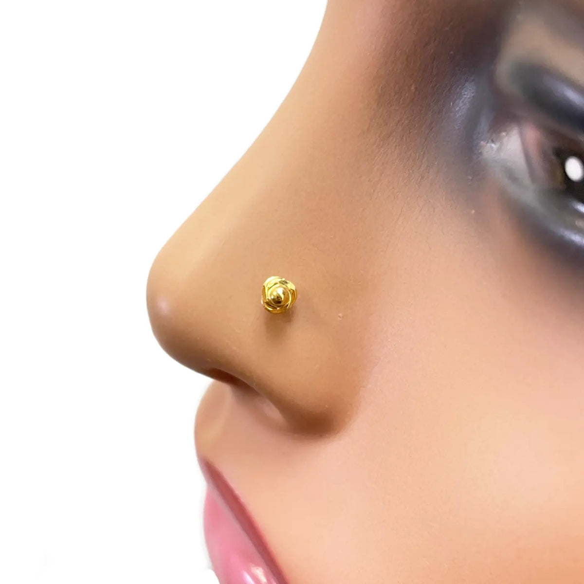 22ct Yellow Gold Plain High Polished Diamond Cut Rose Nose Stud/Pin 3.5mm Length 