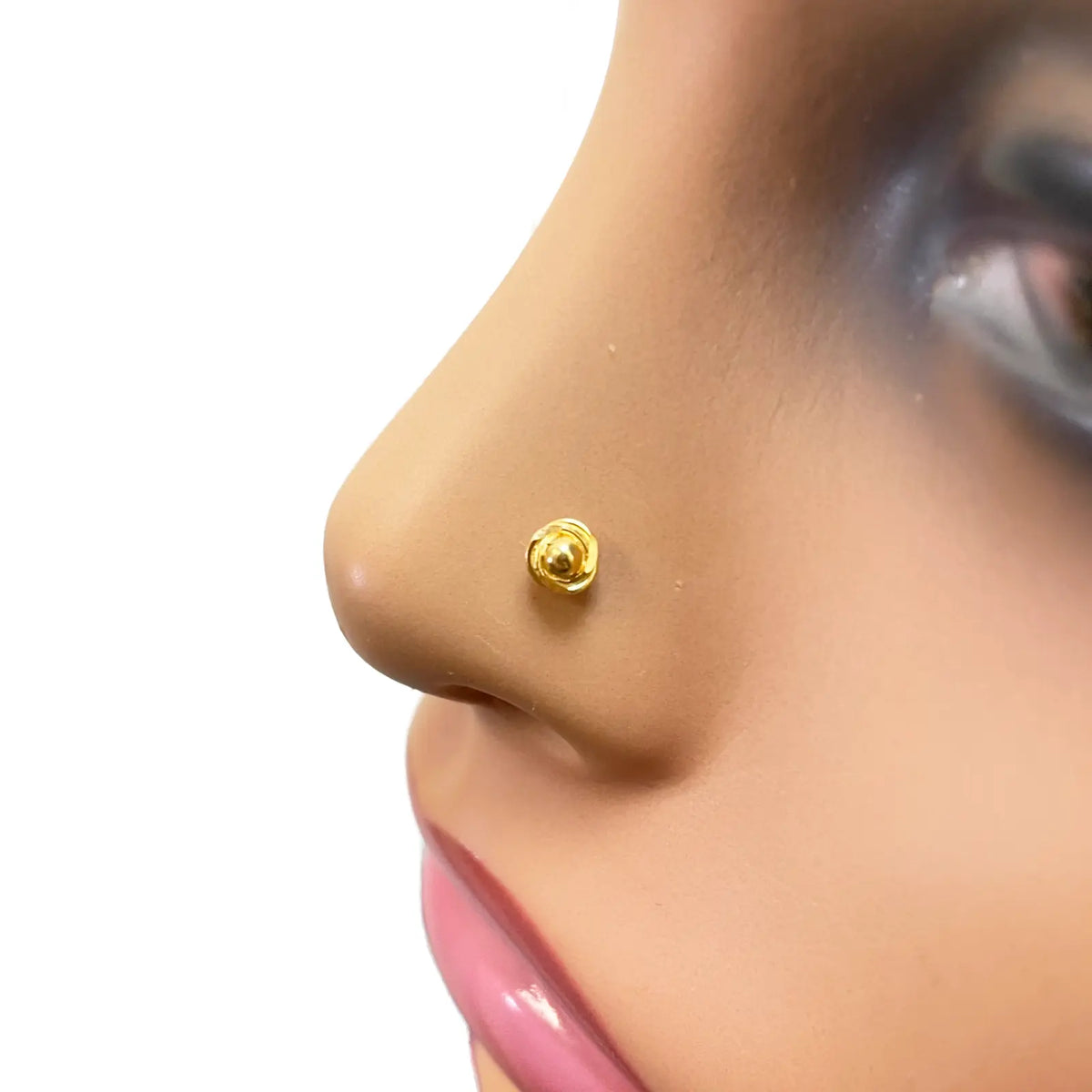 22ct Yellow Gold Plain High Polished Diamond Cut Rose Nose Stud/Pin 4mm Length 