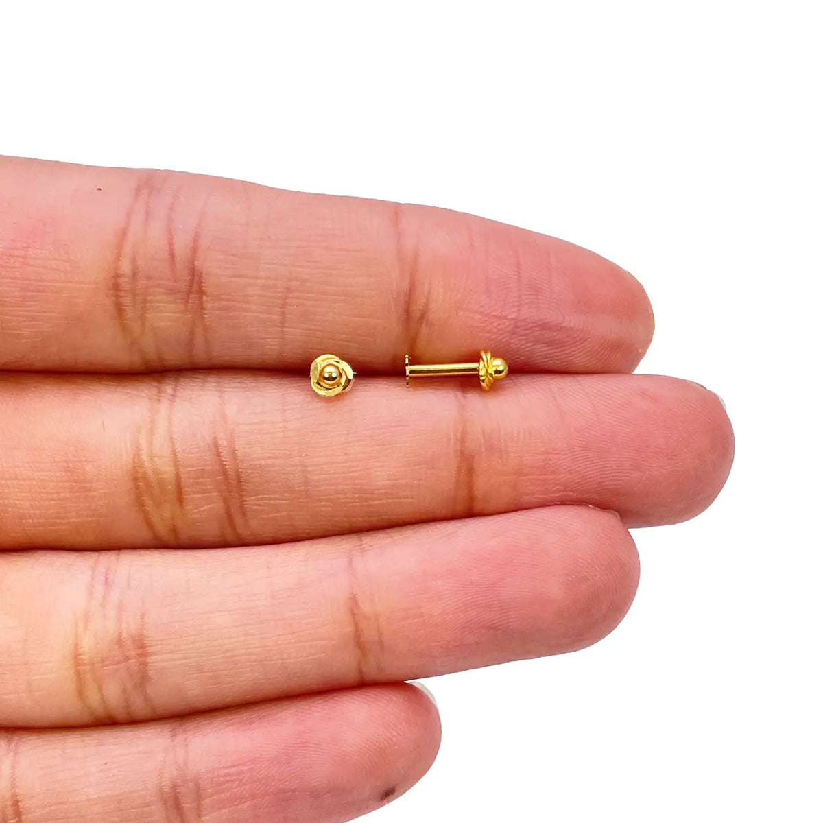 22ct Yellow Gold Plain High Polished Rose Children's Earrings 3.5mm Width 