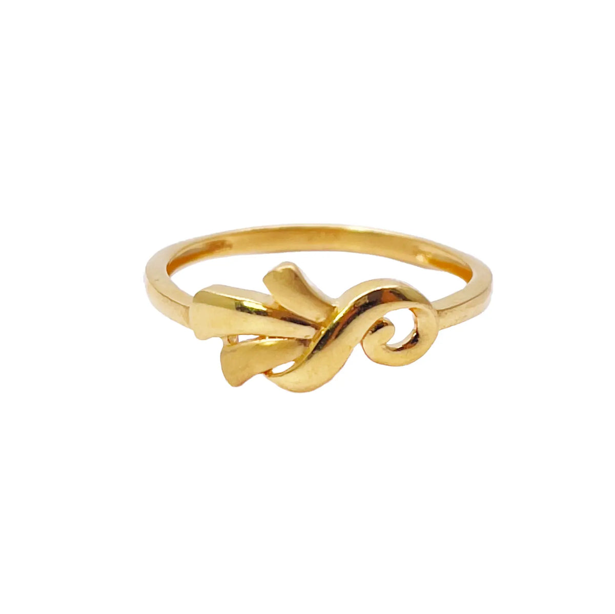 22ct Yellow Gold Polished & Matt Floral Minimalist Ring 