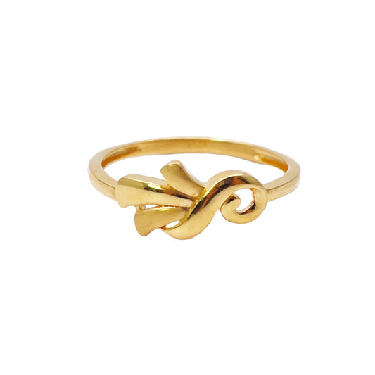 22ct Yellow Gold Polished & Matt Floral Minimalist Ring 