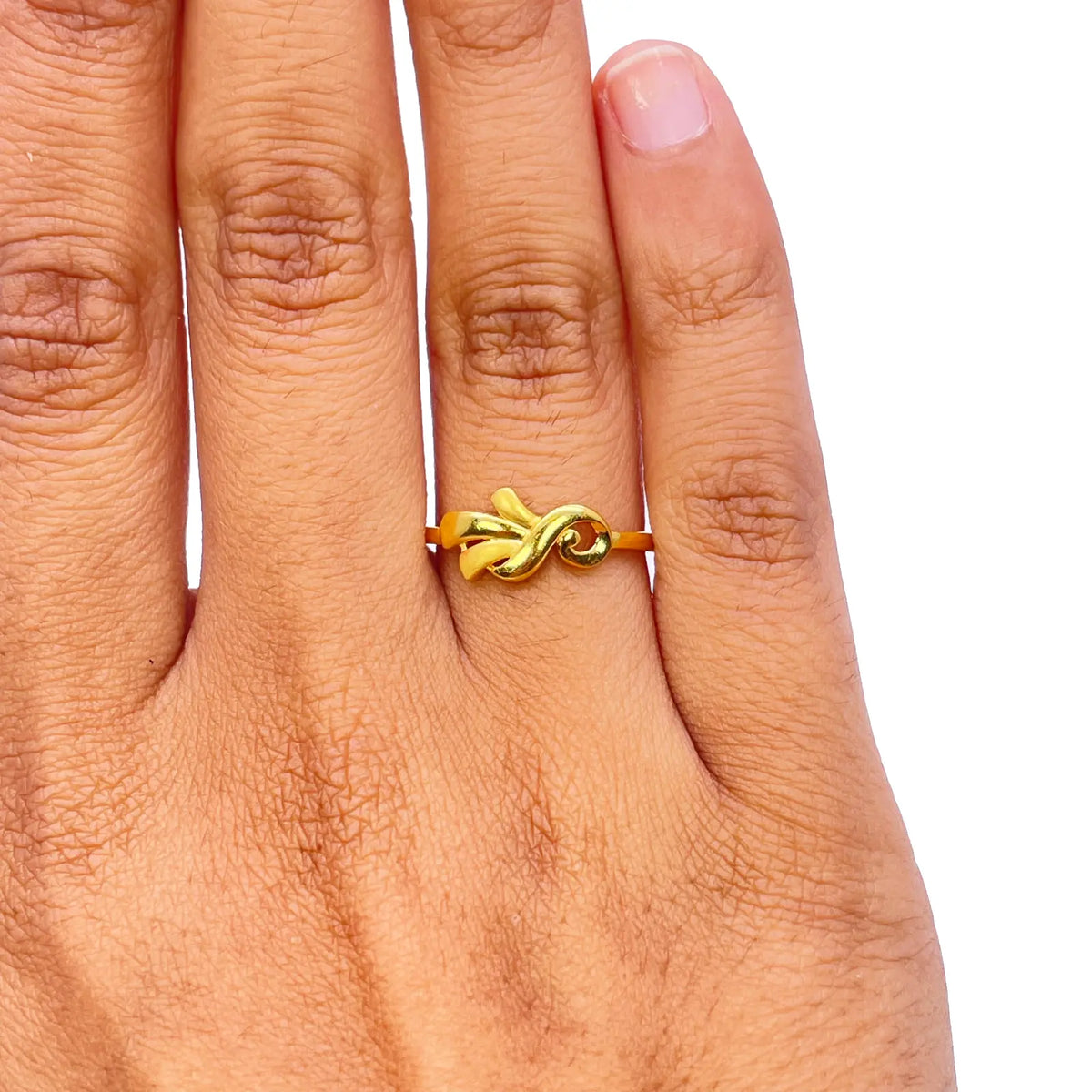 22ct Yellow Gold Polished & Matt Floral Minimalist Ring 