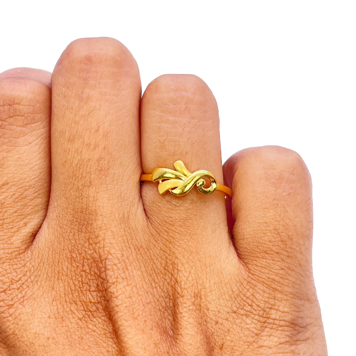 22ct Yellow Gold Polished & Matt Floral Minimalist Ring 