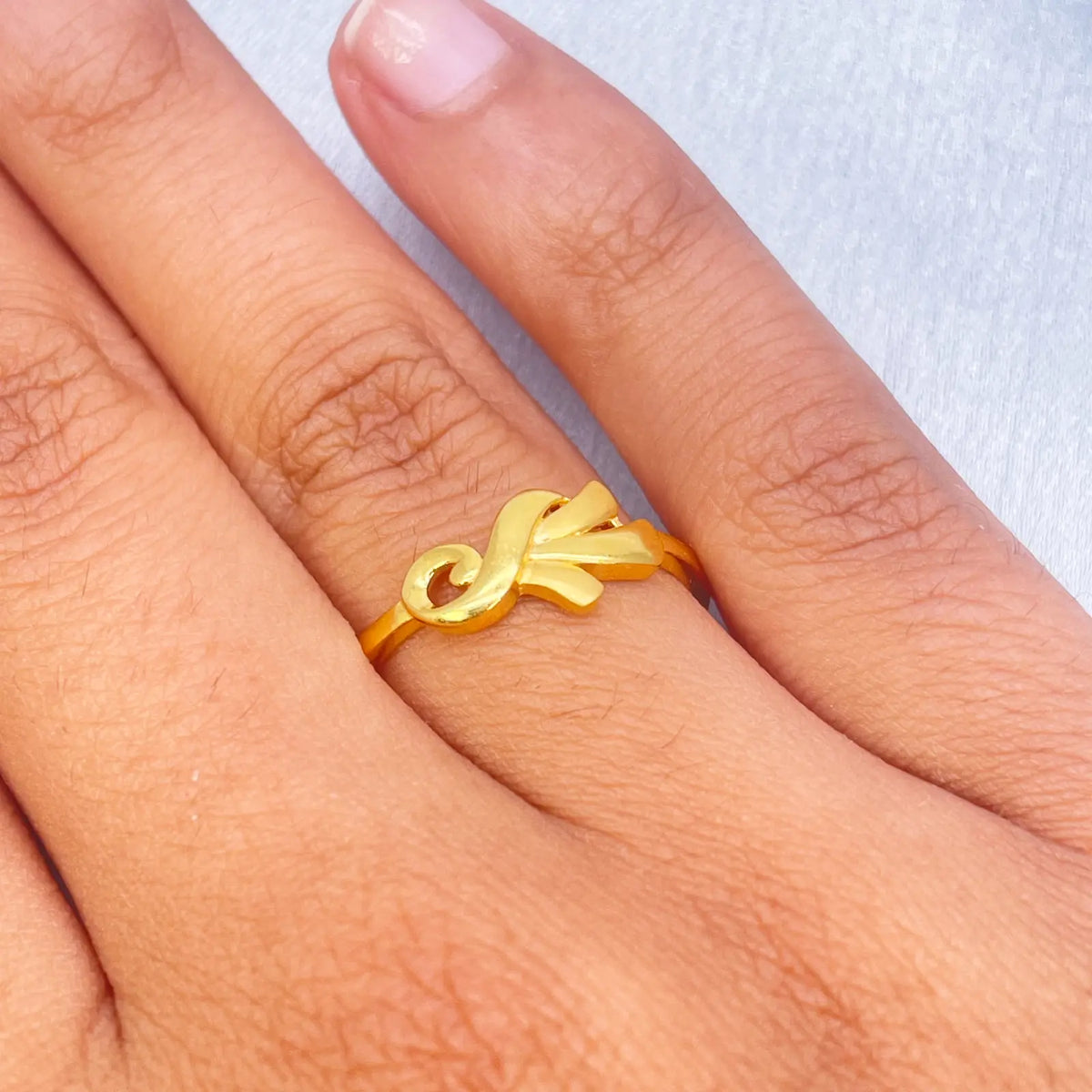 22ct Yellow Gold Polished & Matt Floral Minimalist Ring 
