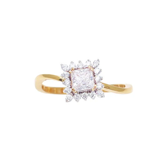 22ct Yellow Gold Princess-Cut Cubic Zirconia Halo Wavy Band Ring 10.7mm Width 
