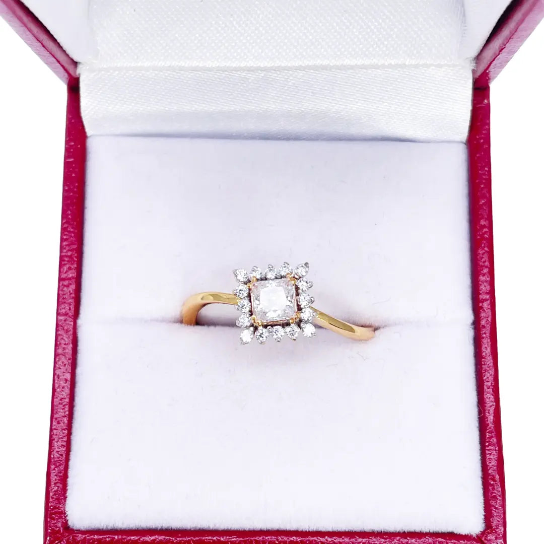 22ct Yellow Gold Princess-Cut Cubic Zirconia Halo Wavy Band Ring 10.7mm Width 