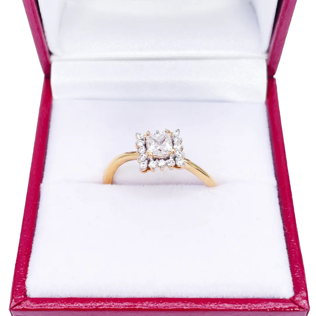 22ct Yellow Gold Princess-Cut Cubic Zirconia Halo Wavy Band Ring 10.7mm Width 