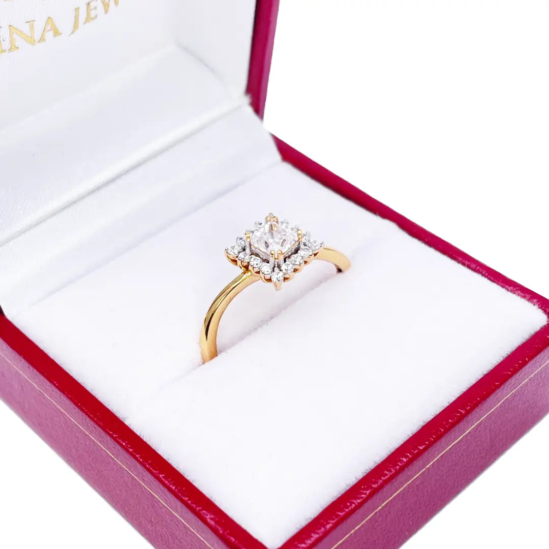 22ct Yellow Gold Princess-Cut Cubic Zirconia Halo Wavy Band Ring 10.7mm Width 