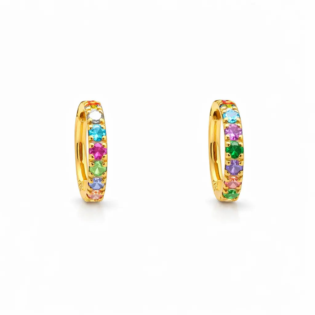22ct Yellow Gold Rainbow CZ Children's & Adult Tiny Hoop Earrings 10.5mm  Children's gold earring