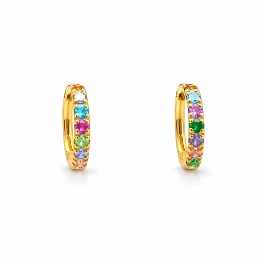 22ct Yellow Gold Rainbow CZ Children's & Adult Tiny Hoop Earrings 10.5mm  Children's gold earring