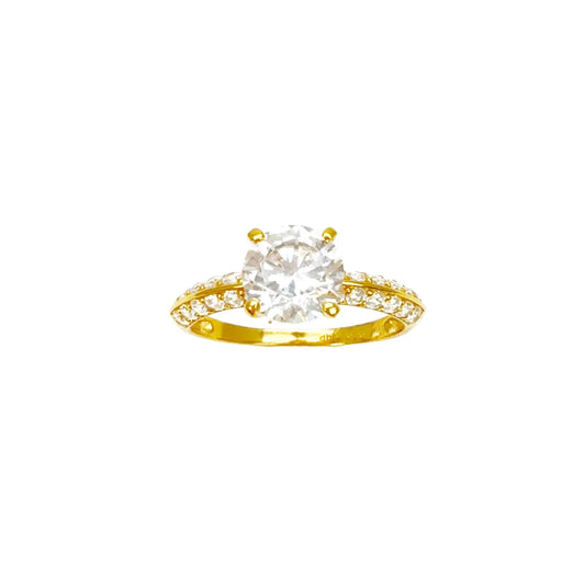 22ct Yellow Gold Round 4-Claw Cubic Zirconia Pave Engagement Ring 7mm Width 