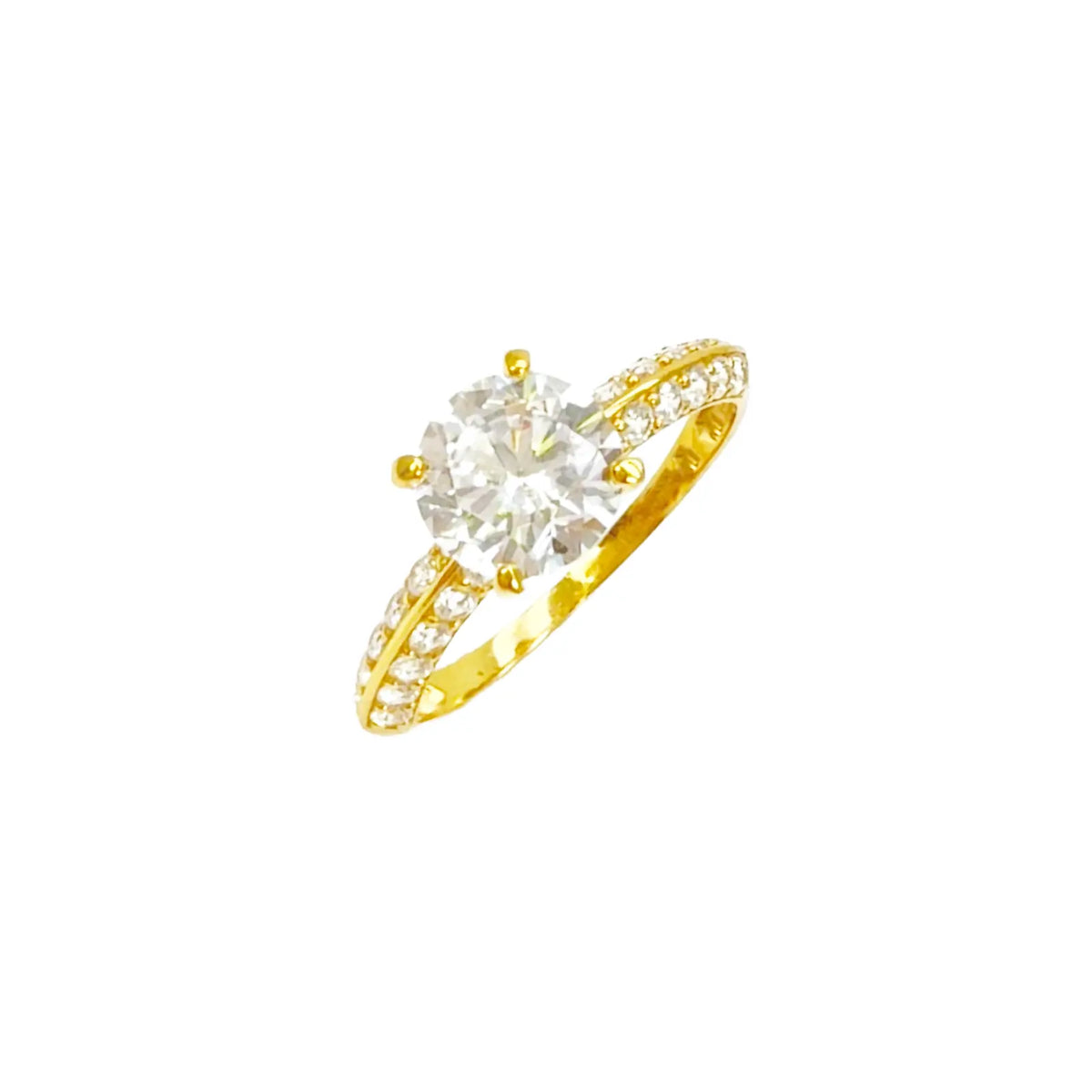 22ct Yellow Gold Round 4-Claw Cubic Zirconia Pave Engagement Ring 7mm Width 