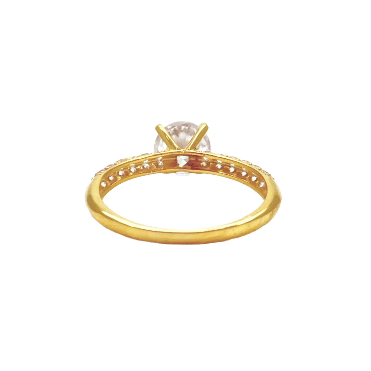 22ct Yellow Gold Round 4-Claw Cubic Zirconia Pave Engagement Ring 7mm Width 