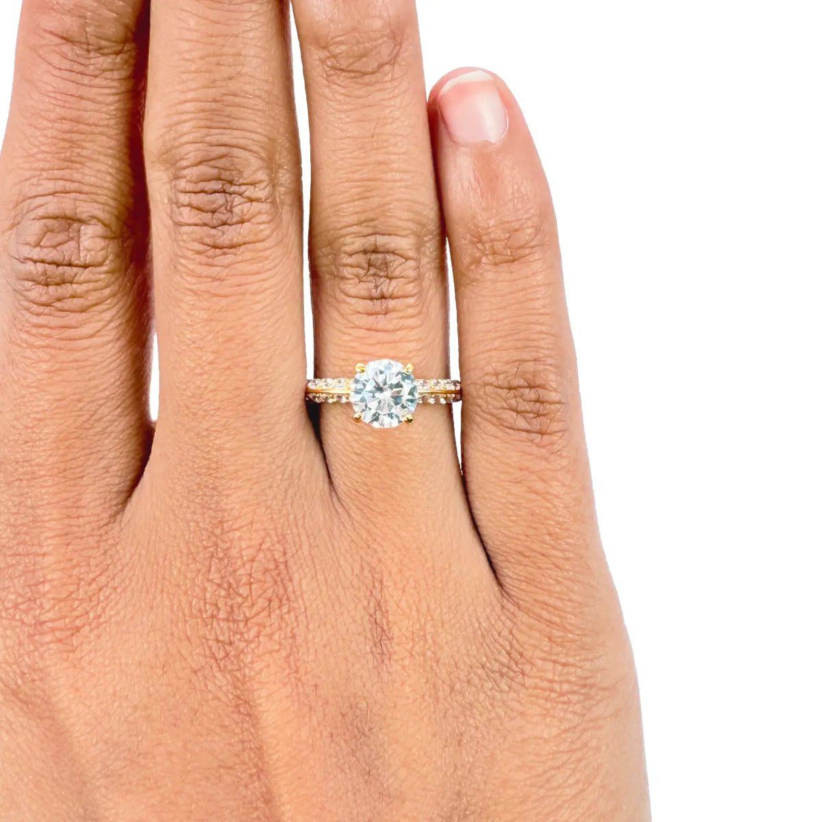 22ct Yellow Gold Round 4-Claw Cubic Zirconia Pave Engagement Ring 7mm Width 