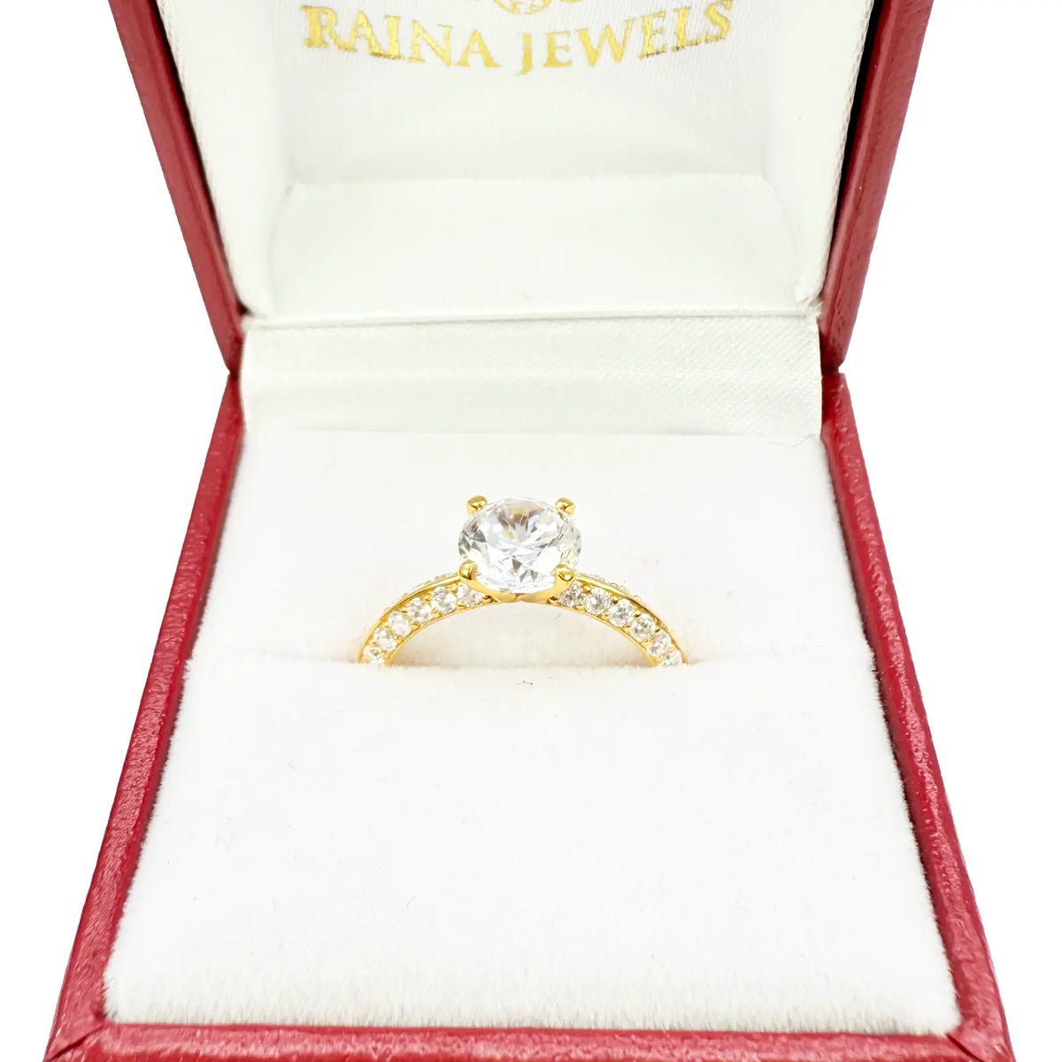 22ct Yellow Gold Round 4-Claw Cubic Zirconia Pave Engagement Ring 7mm Width 