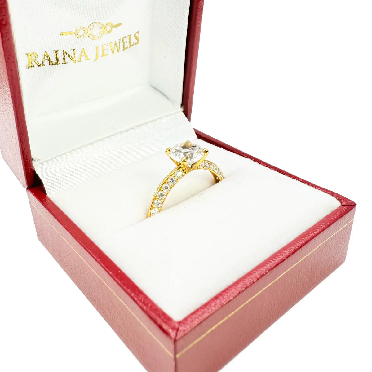 22ct Yellow Gold Round 4-Claw Cubic Zirconia Pave Engagement Ring 7mm Width 