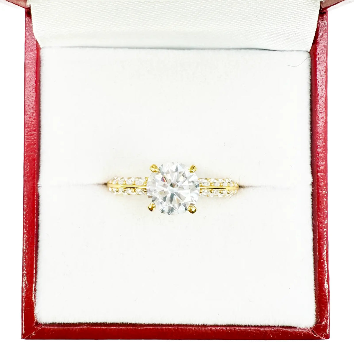 22ct Yellow Gold Round 4-Claw Cubic Zirconia Pave Engagement Ring 7mm Width 