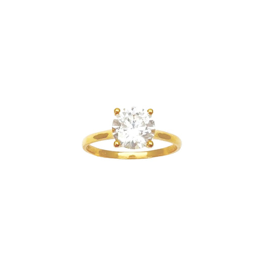 22ct Yellow Gold Round Cubic Zirconia 4-Claw Prong Engagement Ring 7mm Width 