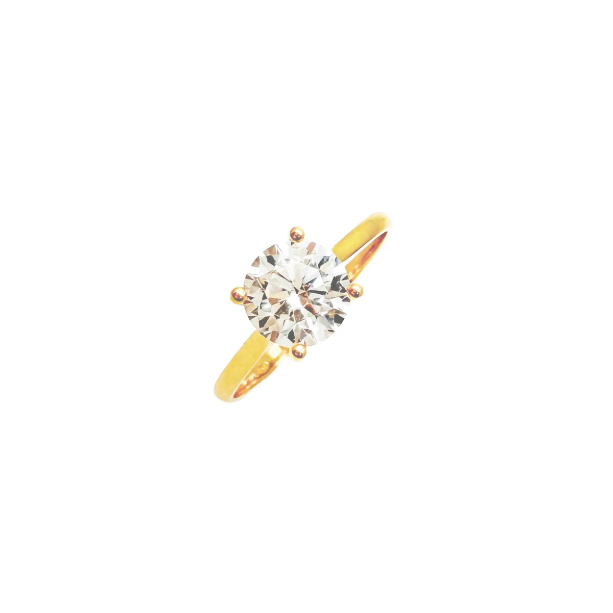 22ct Yellow Gold Round Cubic Zirconia 4-Claw Prong Engagement Ring 7mm Width 