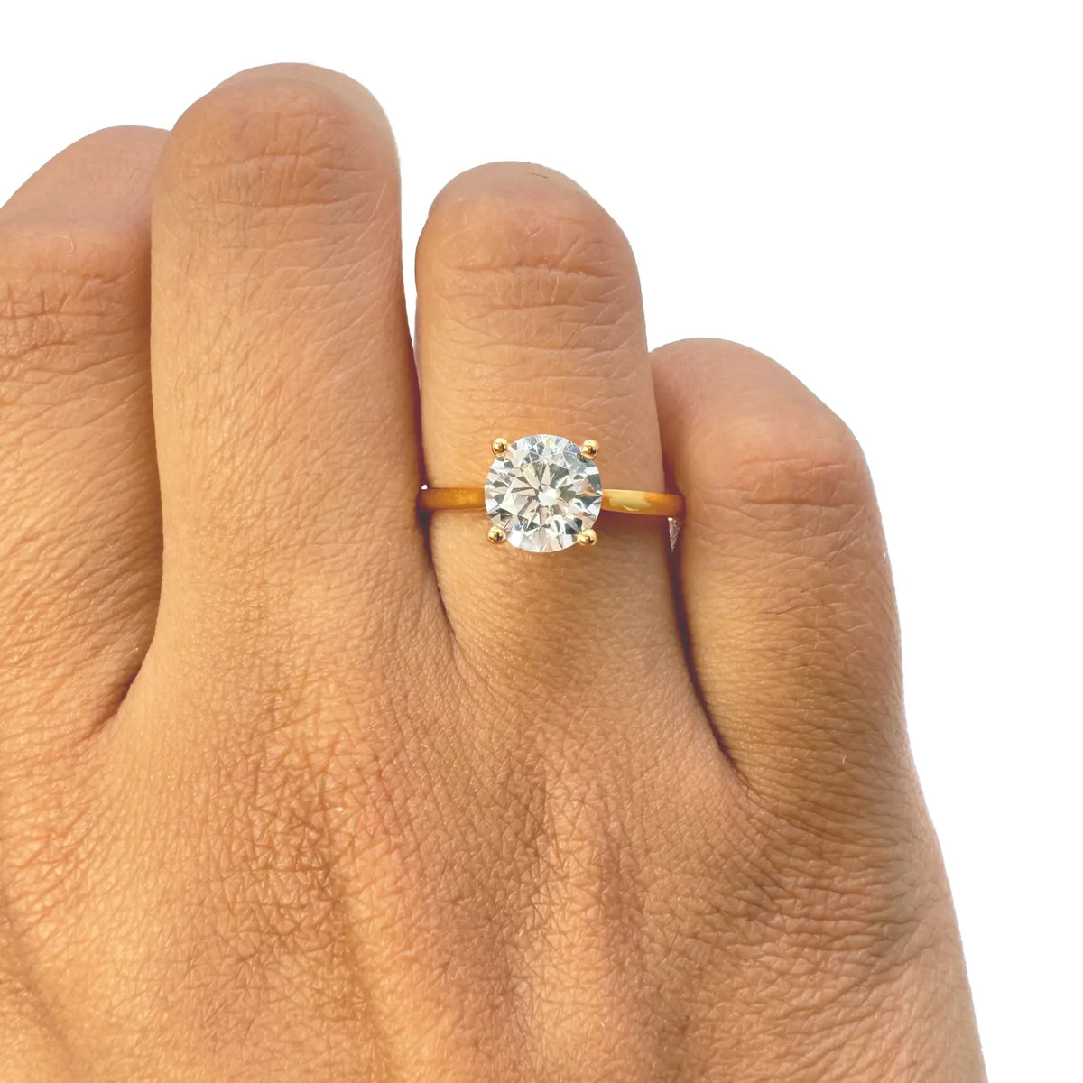 22ct Yellow Gold Round Cubic Zirconia 4-Claw Prong Engagement Ring 7mm Width 