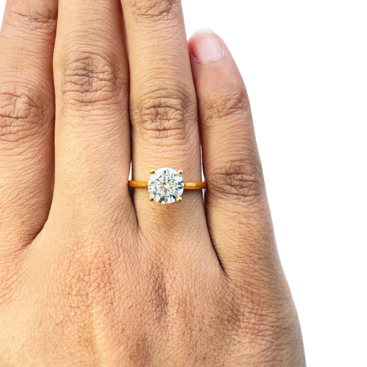22ct Yellow Gold Round Cubic Zirconia 4-Claw Prong Engagement Ring 7mm Width 