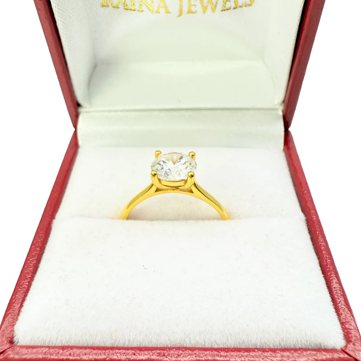 22ct Yellow Gold Round Cubic Zirconia 4-Claw Prong Engagement Ring 7mm Width 