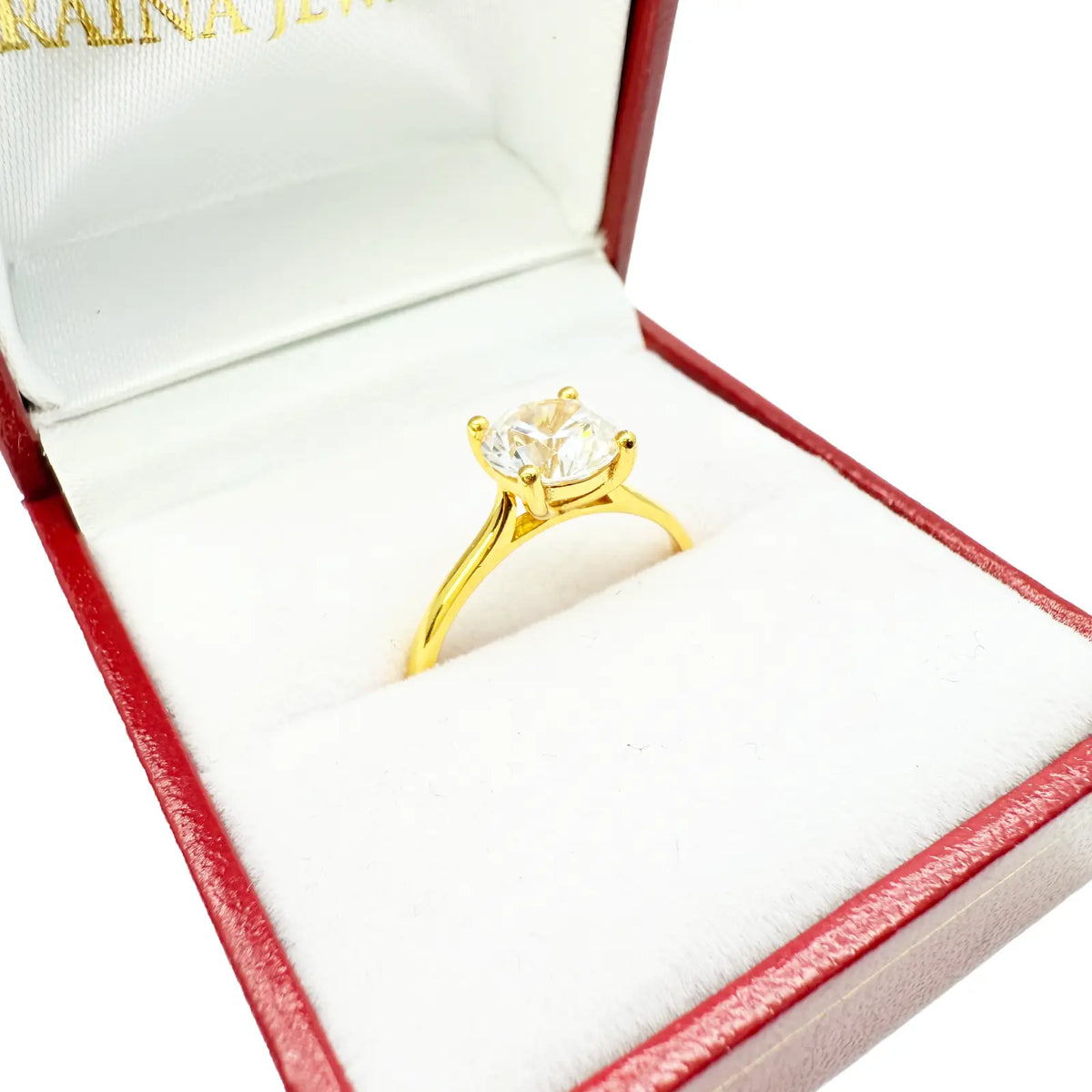 22ct Yellow Gold Round Cubic Zirconia 4-Claw Prong Engagement Ring 7mm Width 
