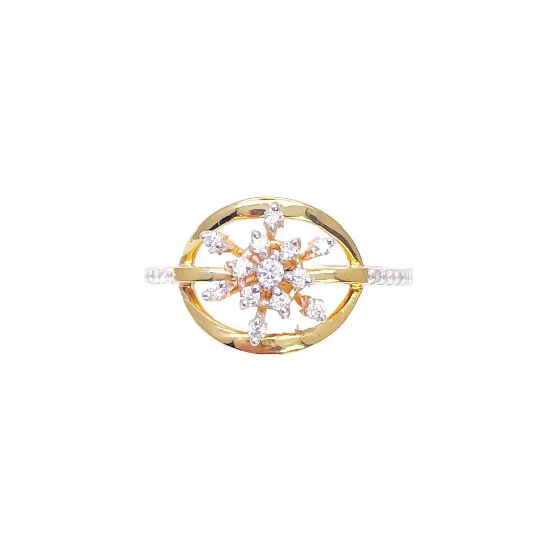 22ct Yellow Gold Round Cubic Zirconia Snowflake Ring 10.9mm Width 