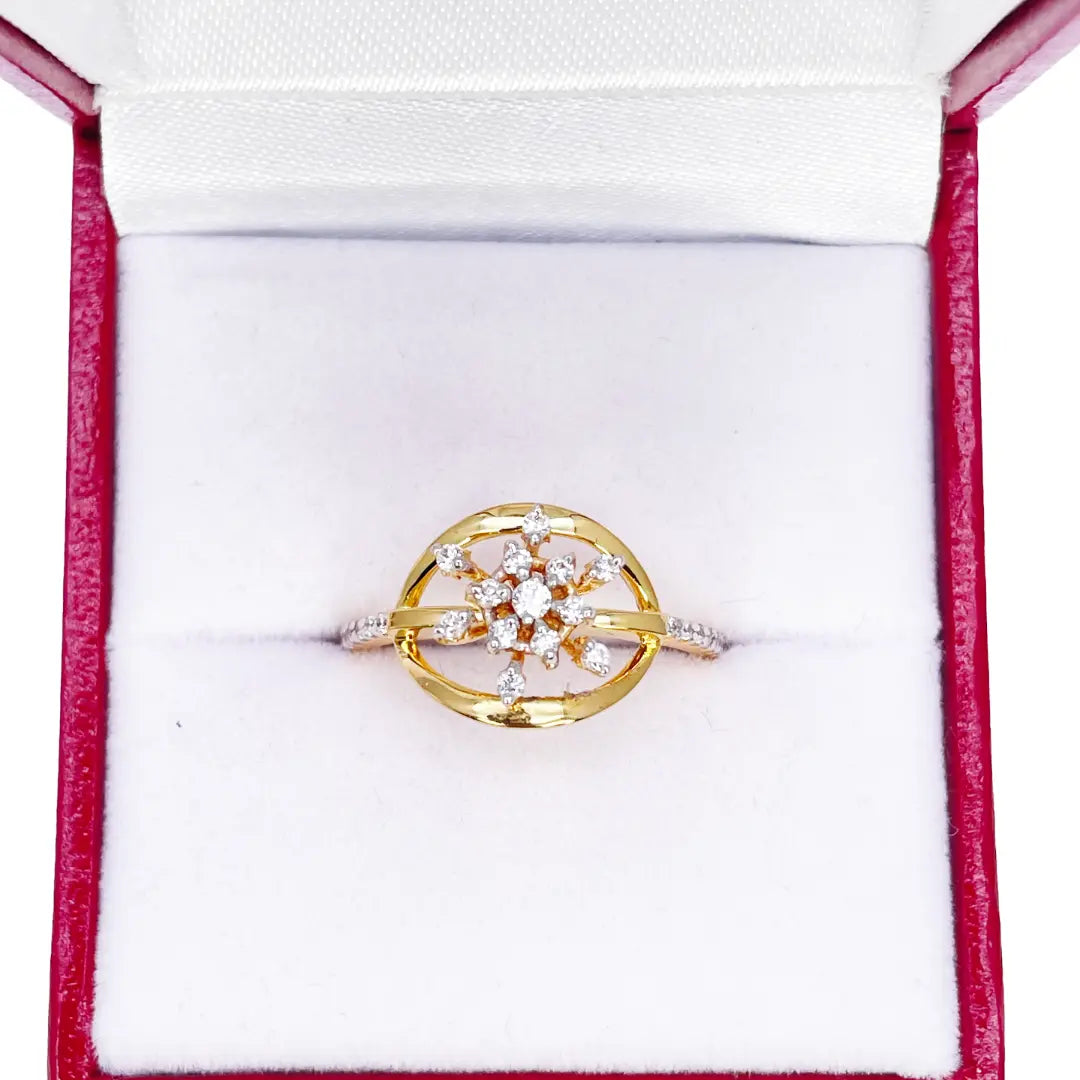 22ct Yellow Gold Round Cubic Zirconia Snowflake Ring 10.9mm Width 