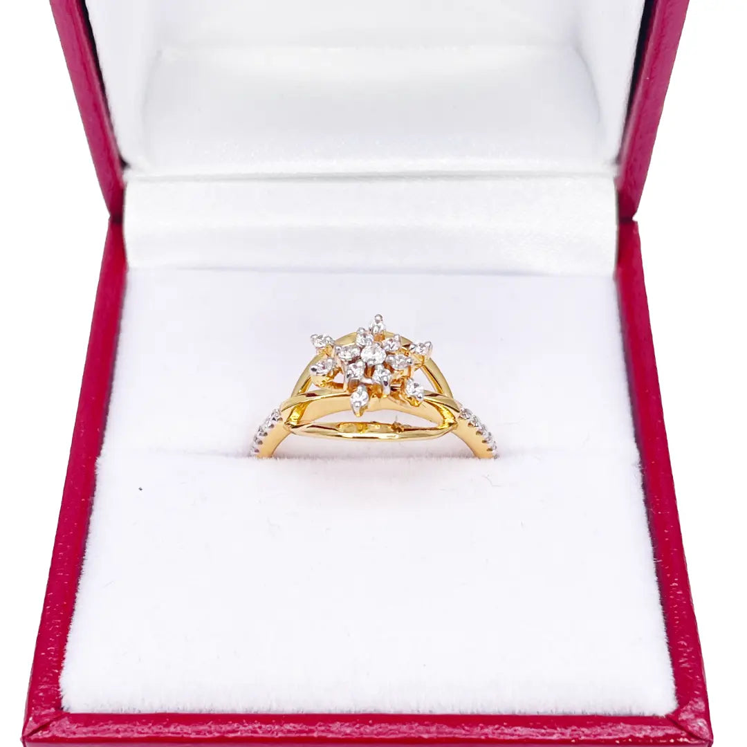 22ct Yellow Gold Round Cubic Zirconia Snowflake Ring 10.9mm Width 