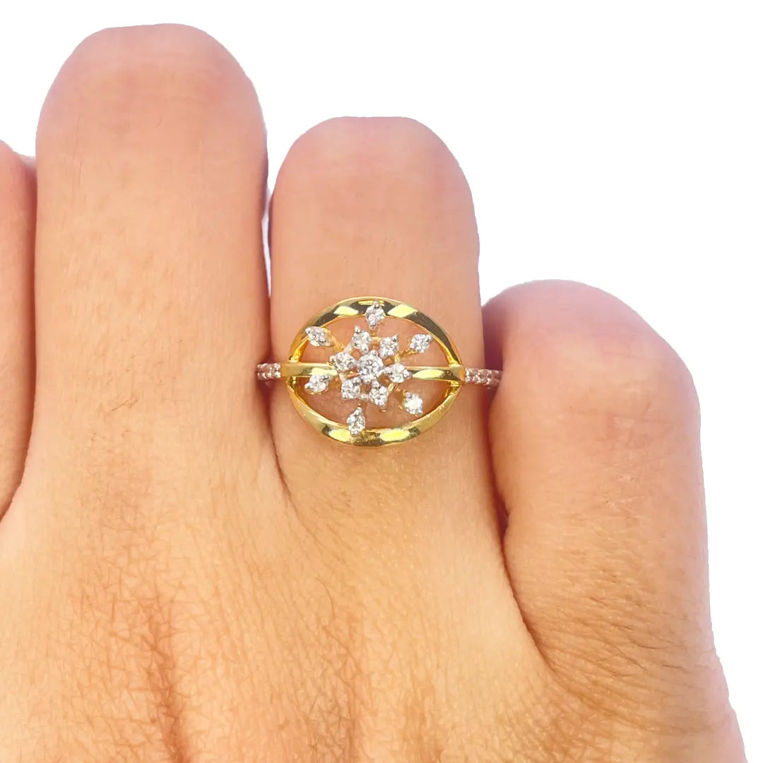 22ct Yellow Gold Round Cubic Zirconia Snowflake Ring 10.9mm Width 