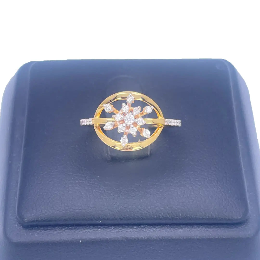 22ct Yellow Gold Round Cubic Zirconia Snowflake Ring 10.9mm Width 