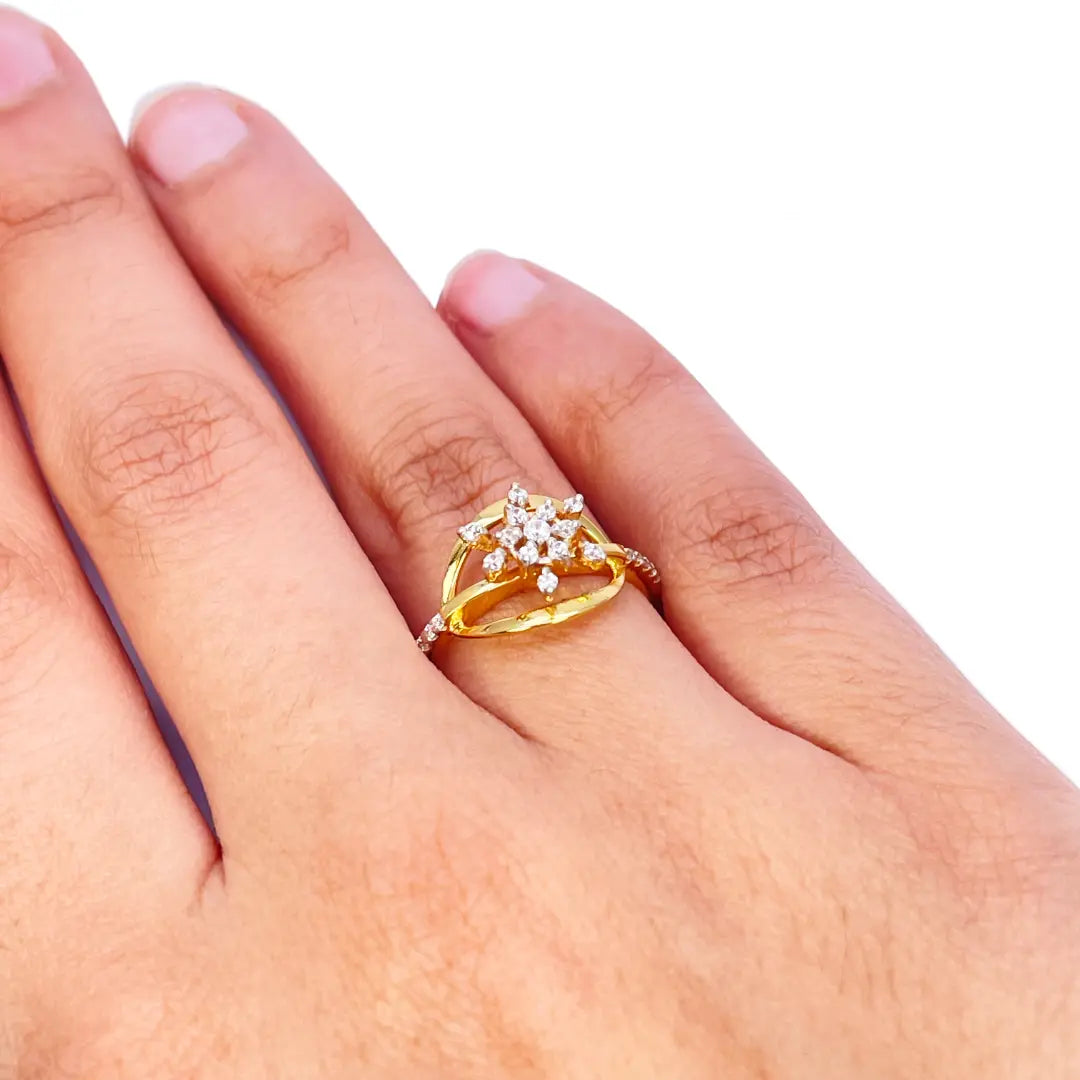 22ct Yellow Gold Round Cubic Zirconia Snowflake Ring 10.9mm Width 