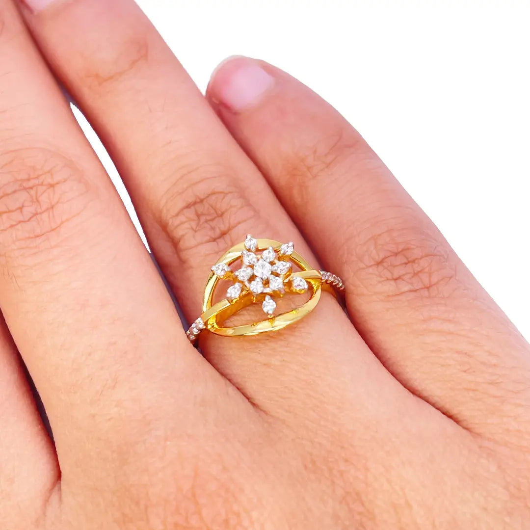 22ct Yellow Gold Round Cubic Zirconia Snowflake Ring 10.9mm Width 