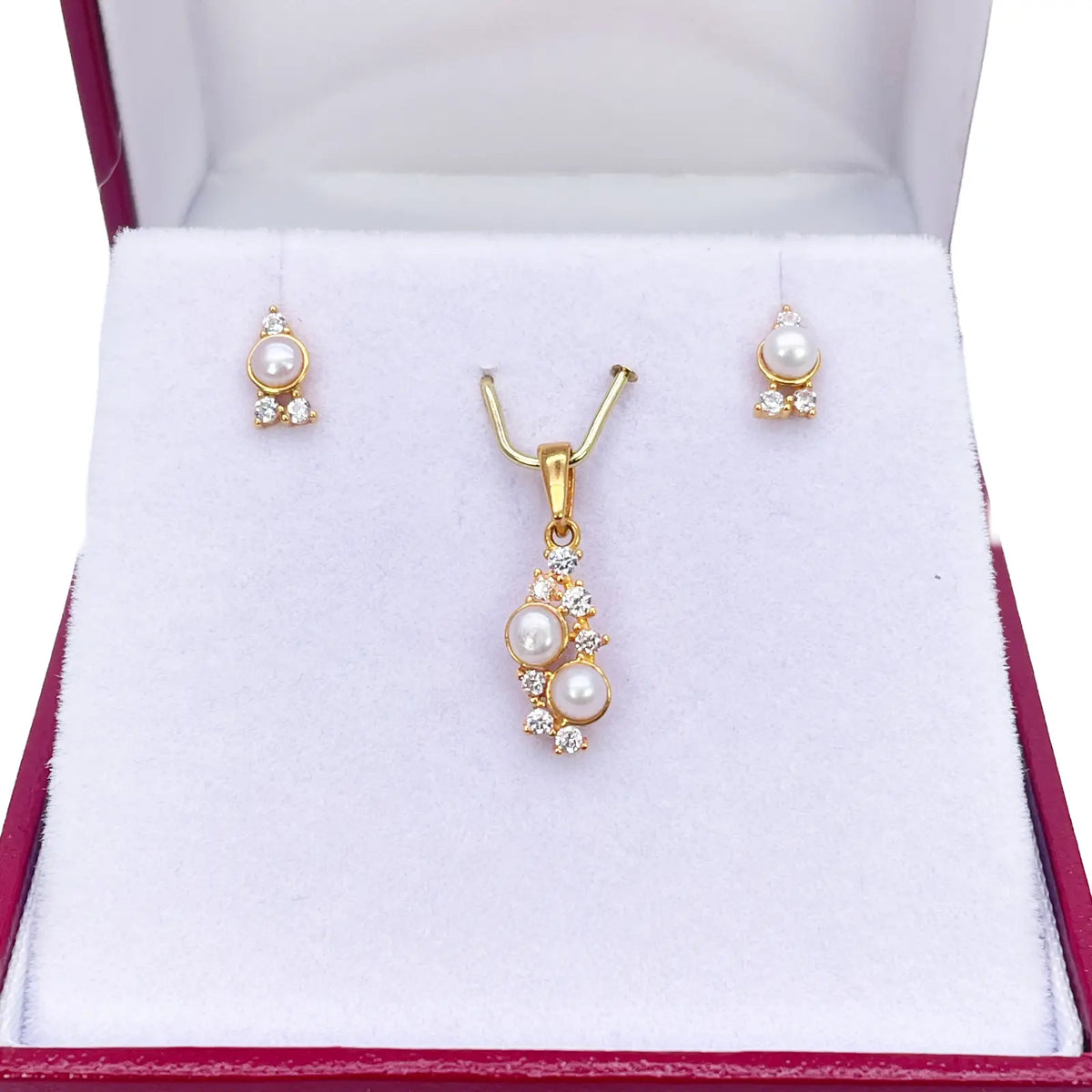 22ct Yellow Gold Round Freshwater Pearl Bubble Pendant and Matching Earrings Set 